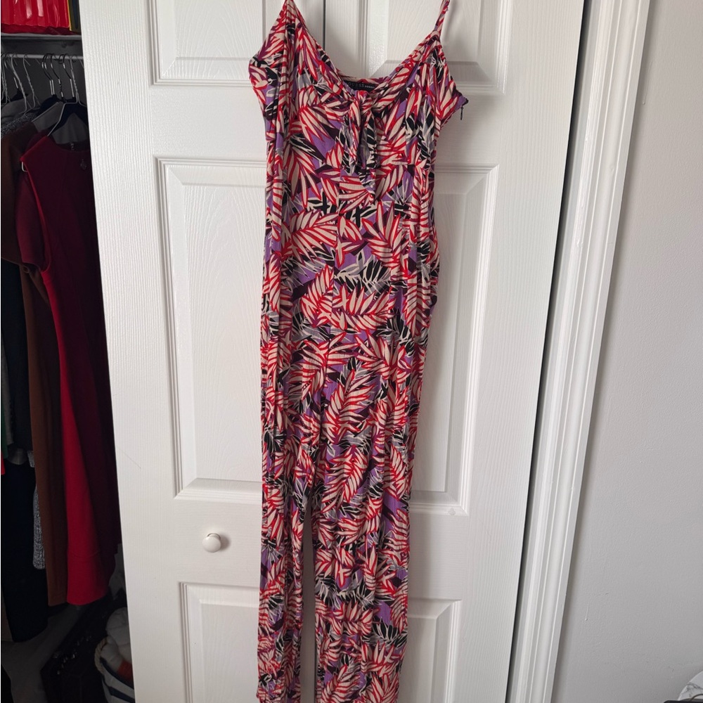 Guess Red and Purple Palm print Jumpsuit